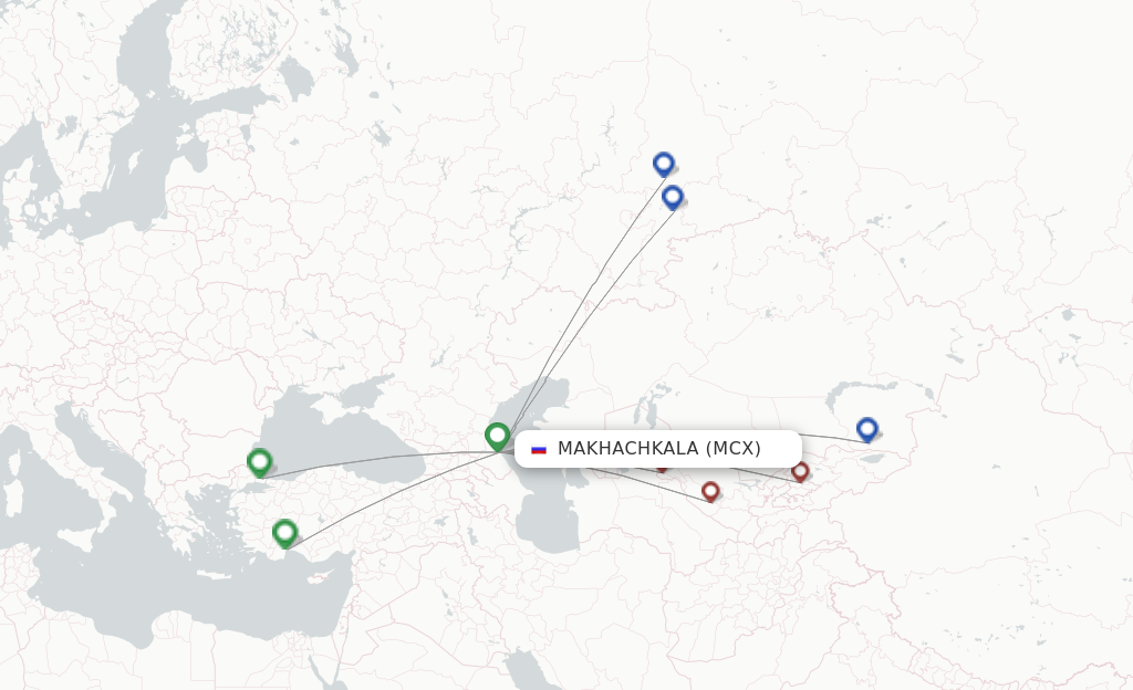 Route map with flights from Makhachkala with Red Wings