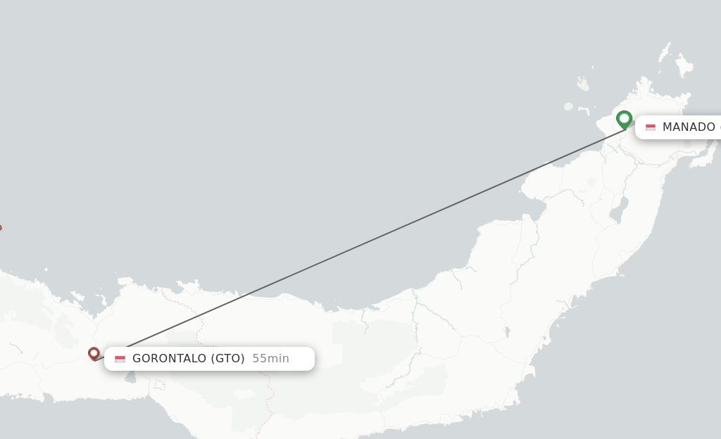 Flights from Manado to Gorontalo route map