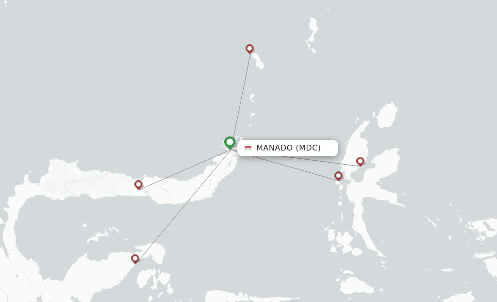 Route map with flights from Manado with Wings Air