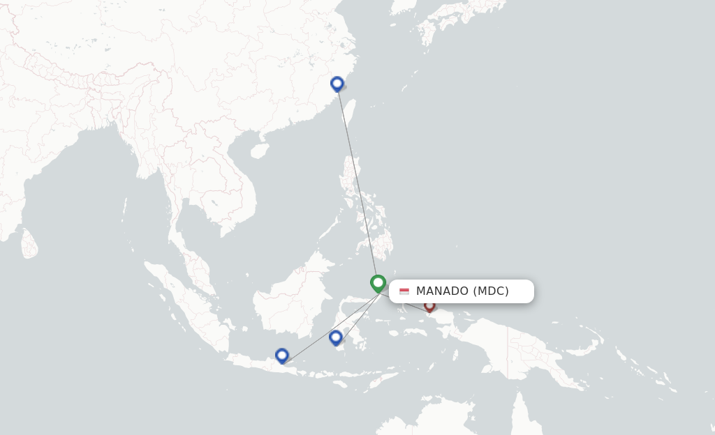 Route map with flights from Manado with Lion Air