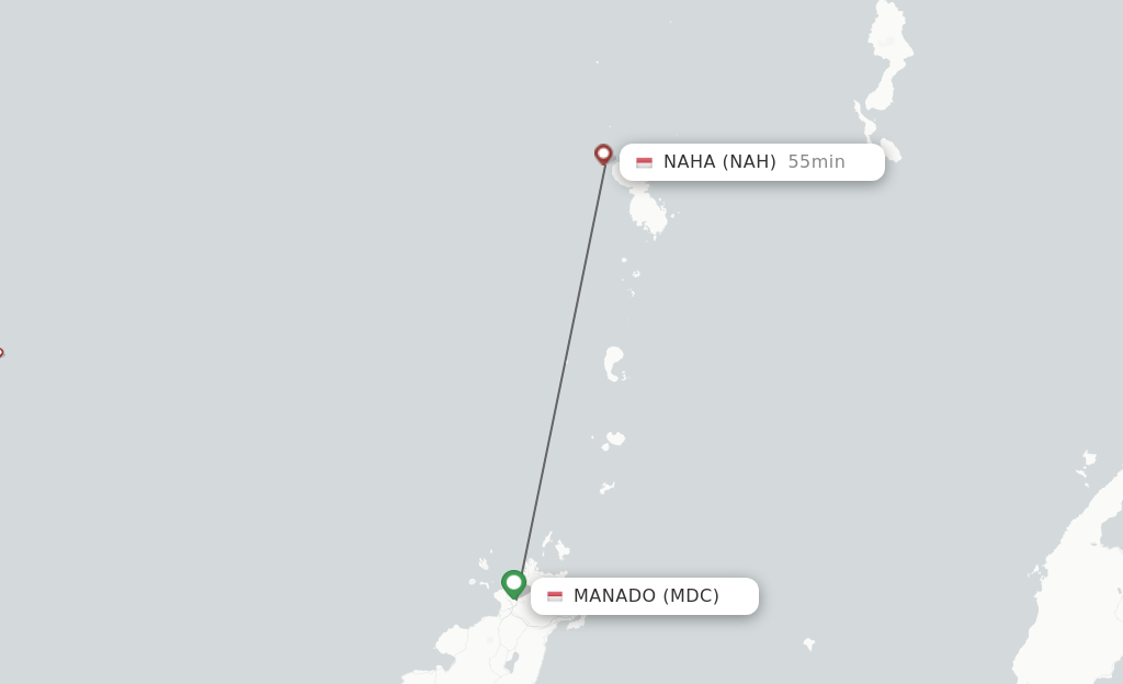 Flights from Manado to Naha route map