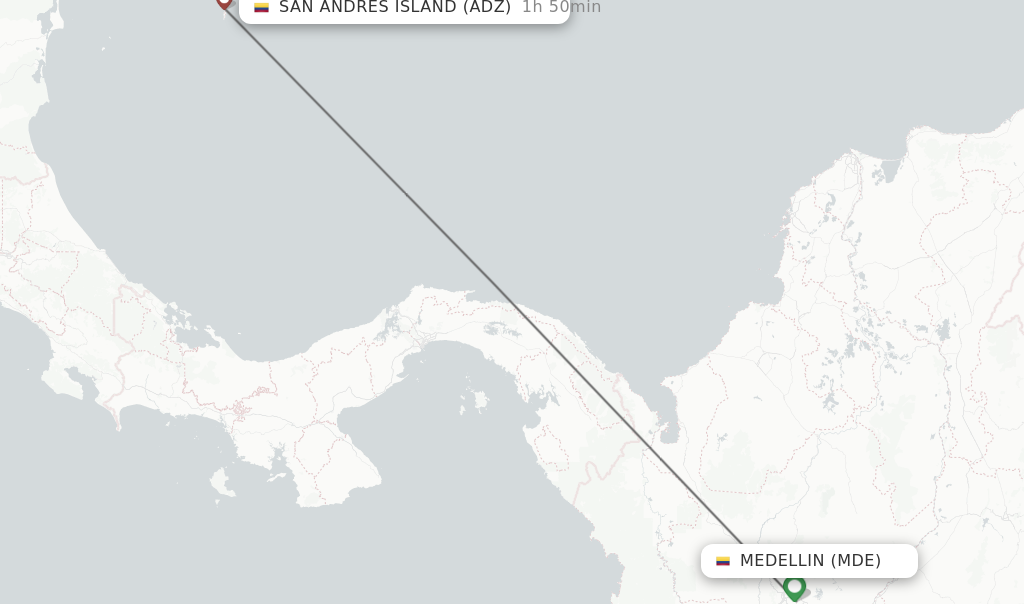 Flights from Medellin to San Andres Island route map