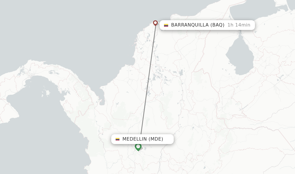 Flights from Medellin to Barranquilla route map