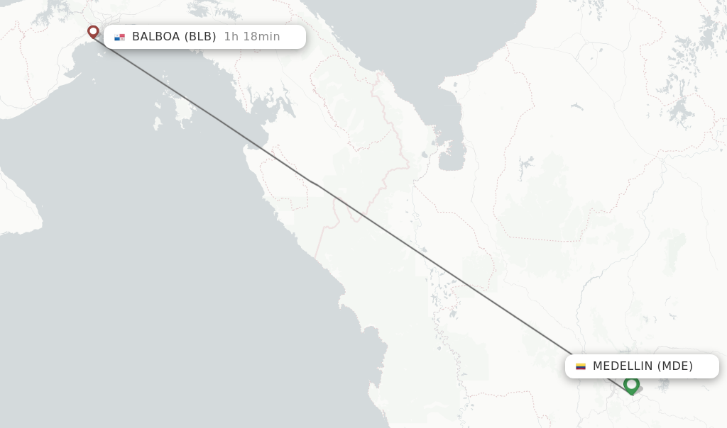 Flights from Medellin to Balboa route map