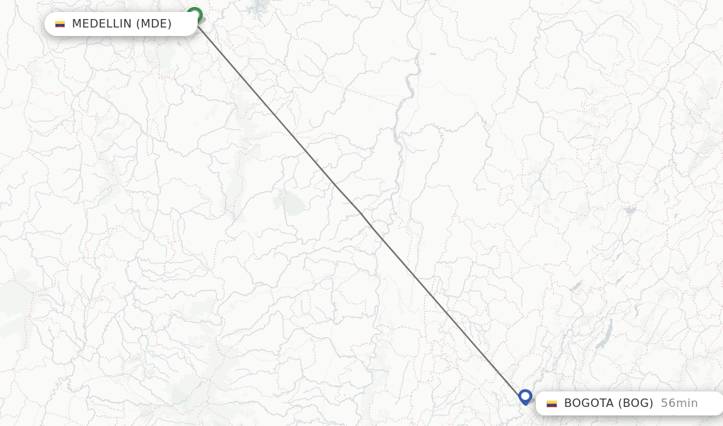 Flights from Medellin to Bogota route map