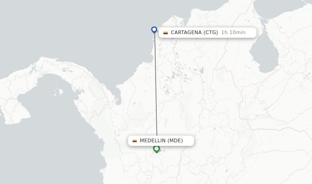 Flights from Medellin to Cartagena route map