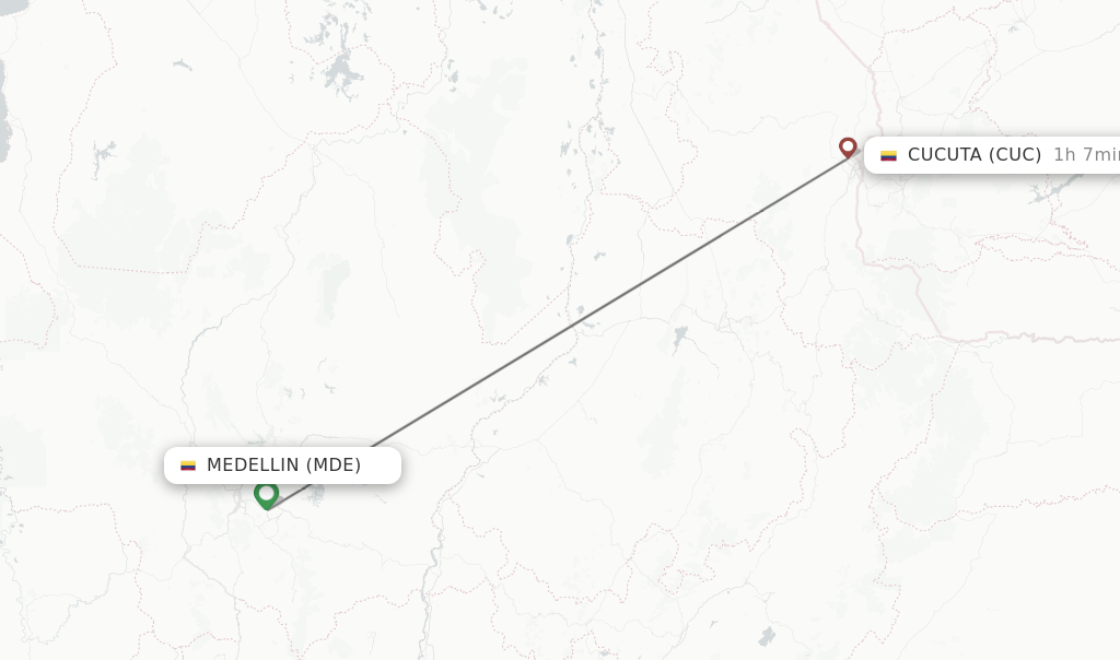 Flights from Medellin to Cucuta route map