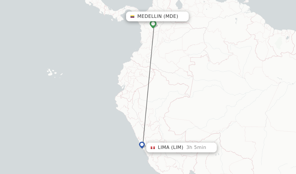 Flights from Medellin to Lima route map