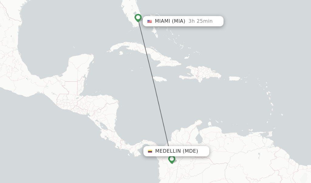 Flights from Medellin to Miami route map