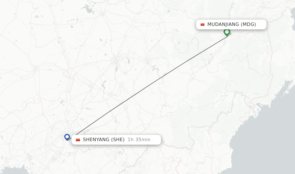 Flights from Mudanjiang to Shenyang route map