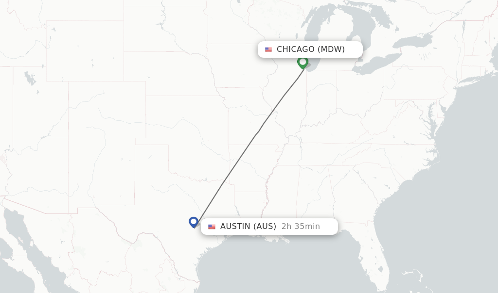 Flights from Chicago to Austin route map