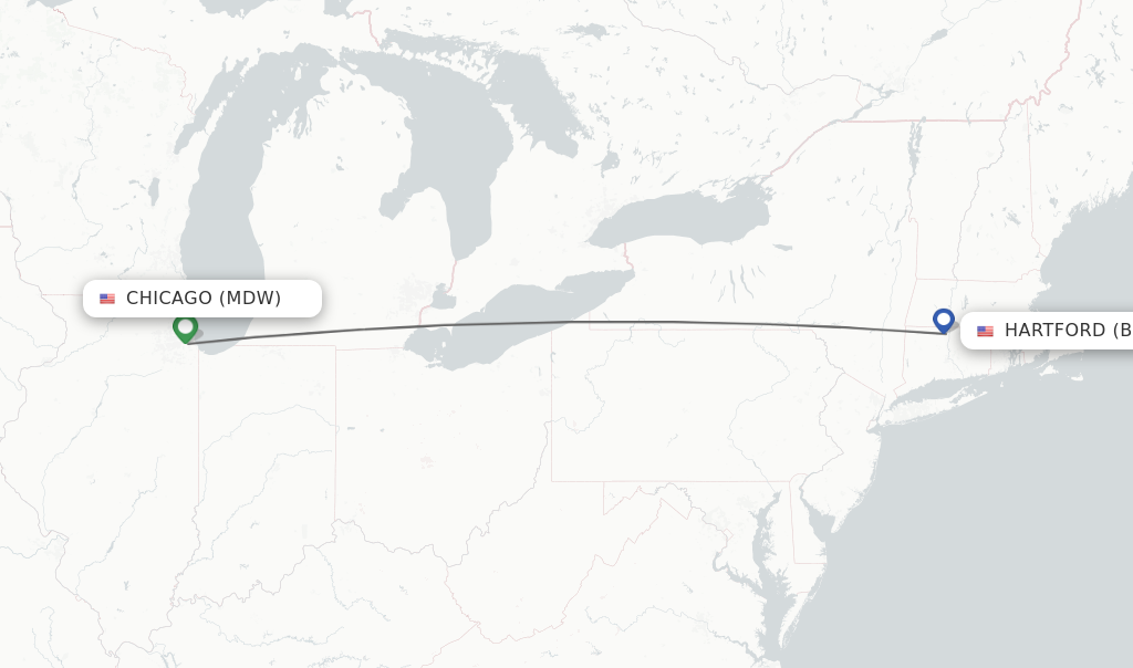 Flights from Chicago to Hartford route map