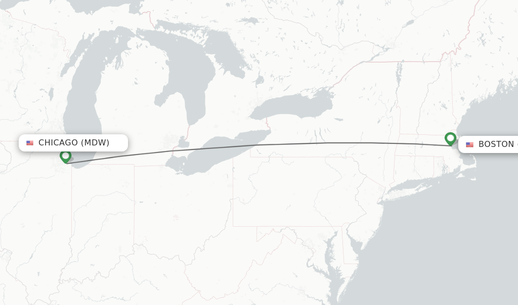 Flights from Chicago to Boston route map