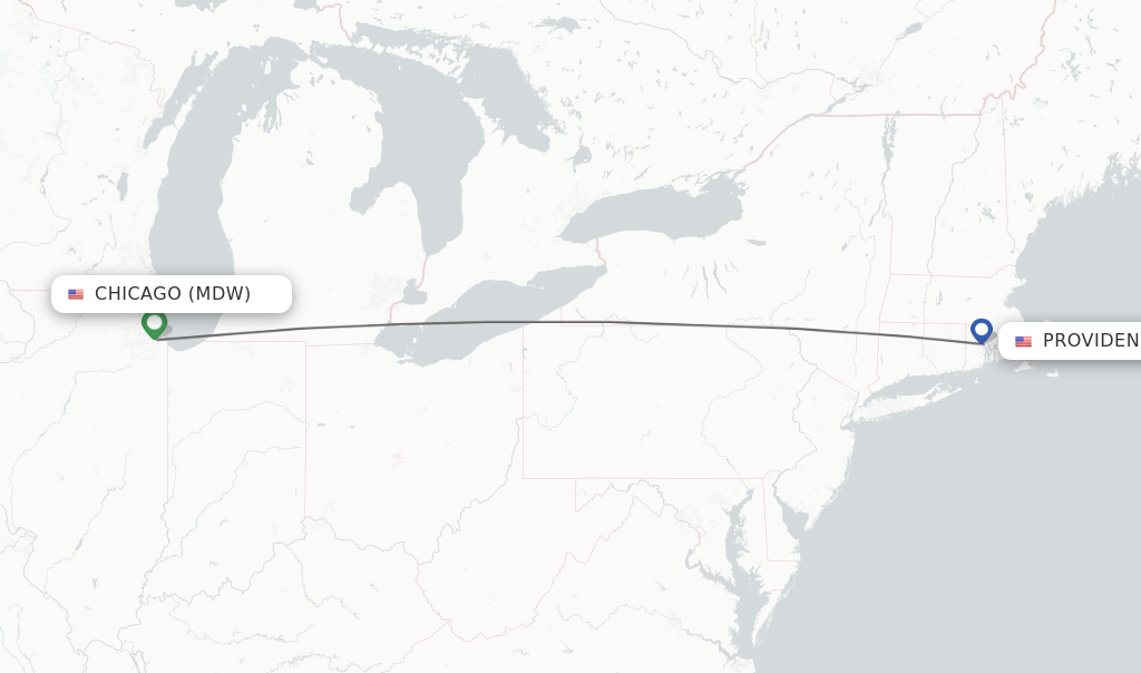 Flights from Chicago to Providence route map