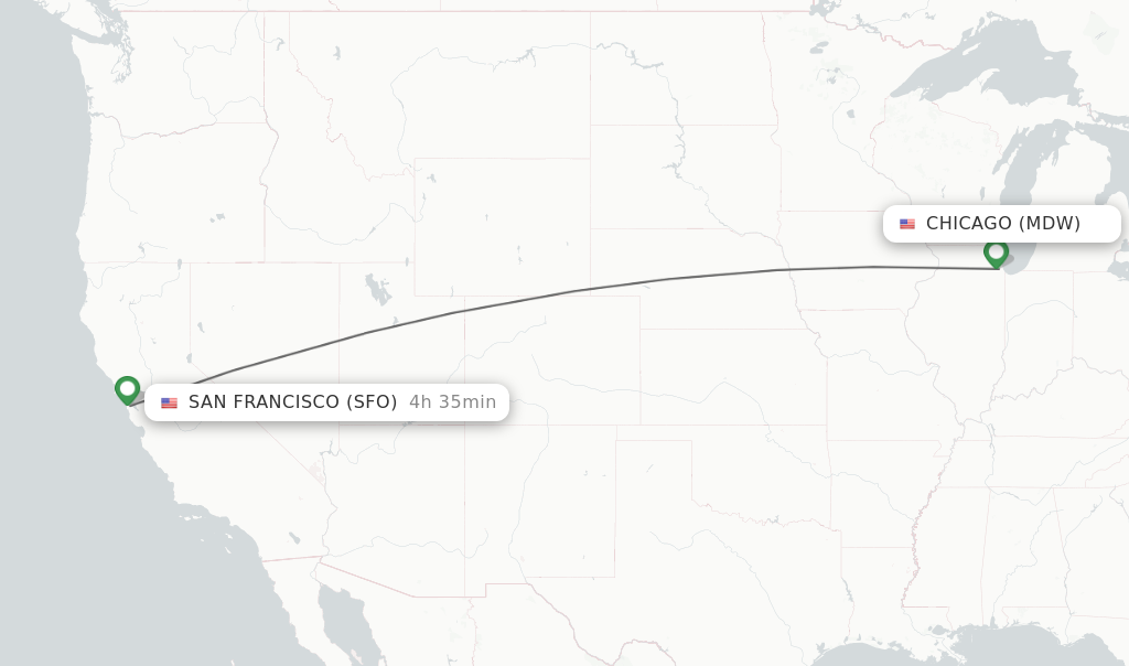 Flights from San Francisco to Chicago route map