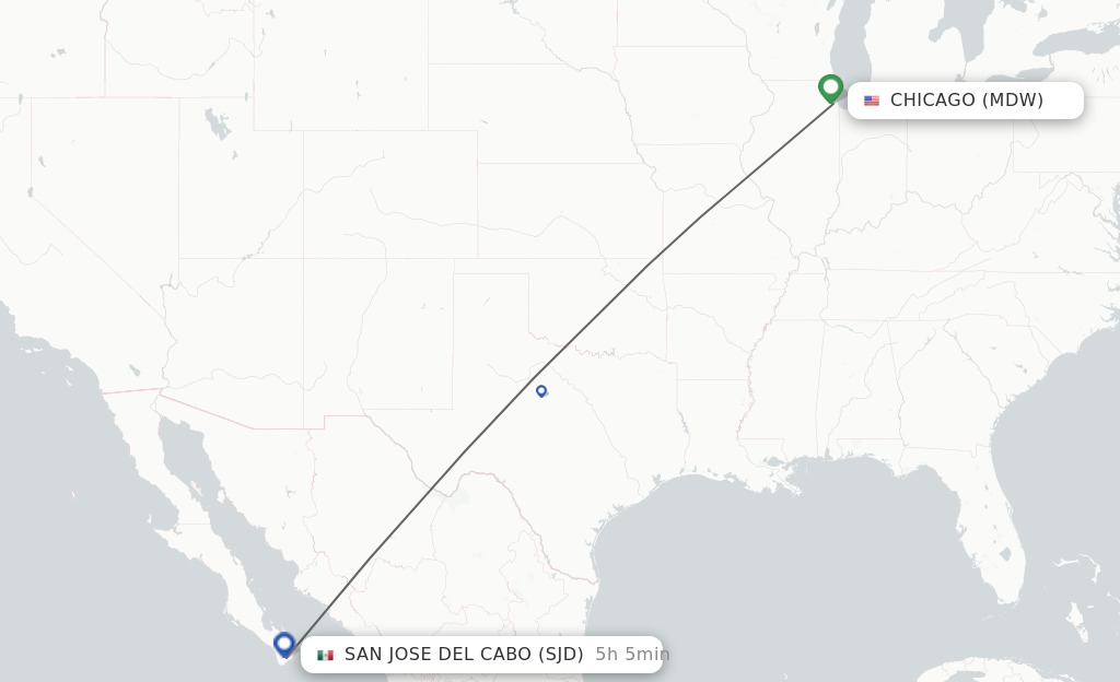 Flights from Chicago to San Jose Cabo route map