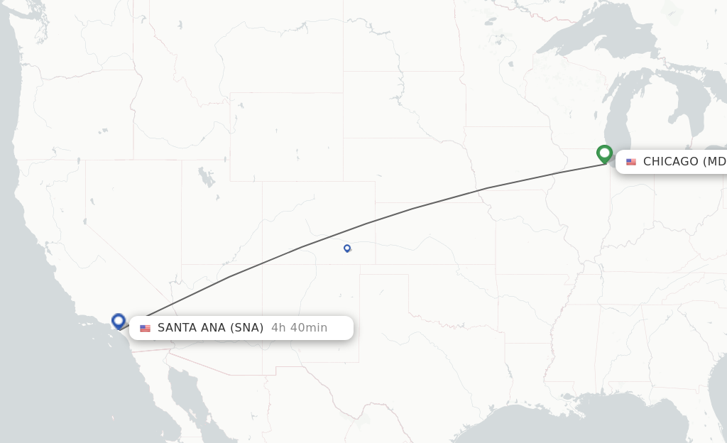 Flights from Chicago to Santa Ana route map
