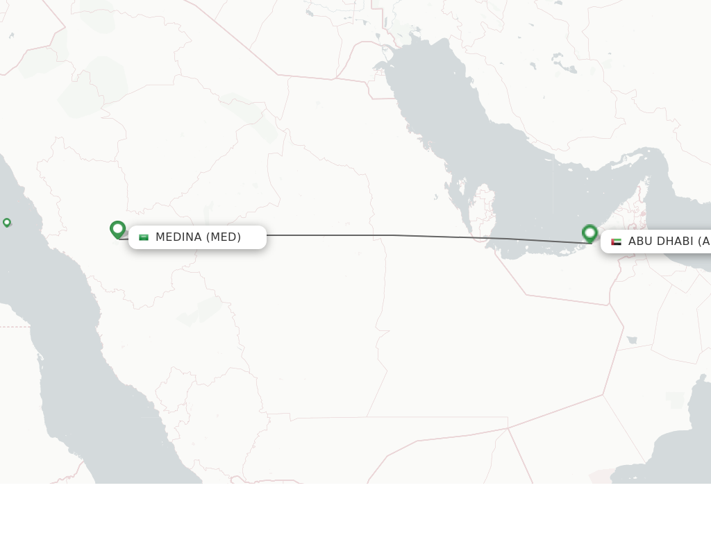 Flights from Madinah to Abu Dhabi route map