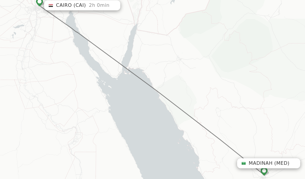 Flights from Madinah to Cairo route map