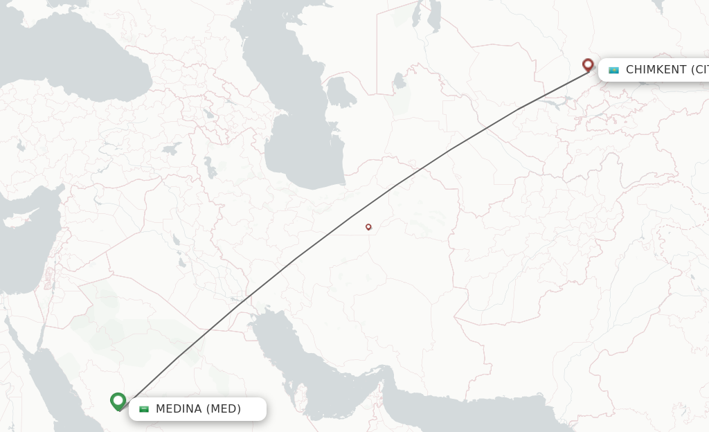 Flights from Madinah to Shymkent route map