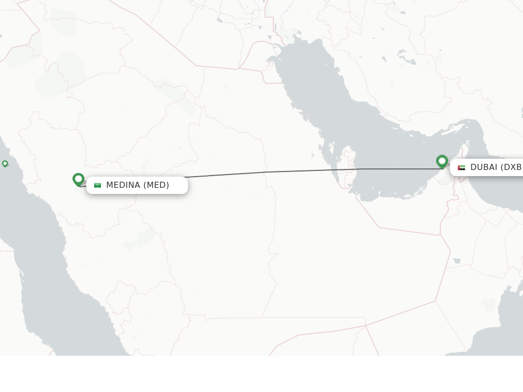 Flights from Madinah to Dubai route map
