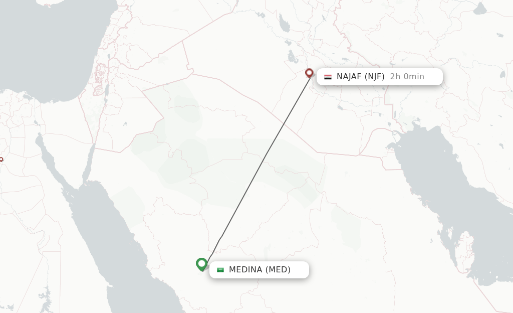 Flights from Madinah to Al-Najaf route map