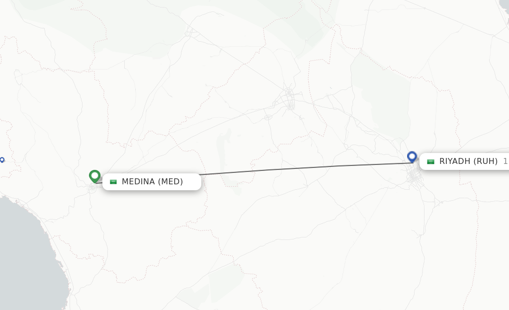 Flights from Madinah to Riyadh route map