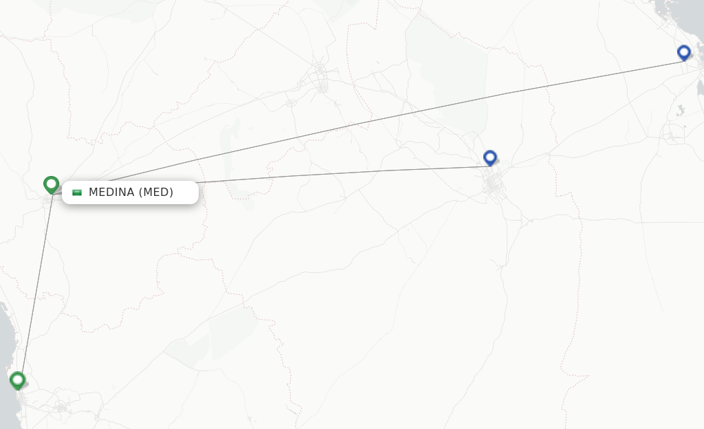 Route map with flights from Madinah with Flynas