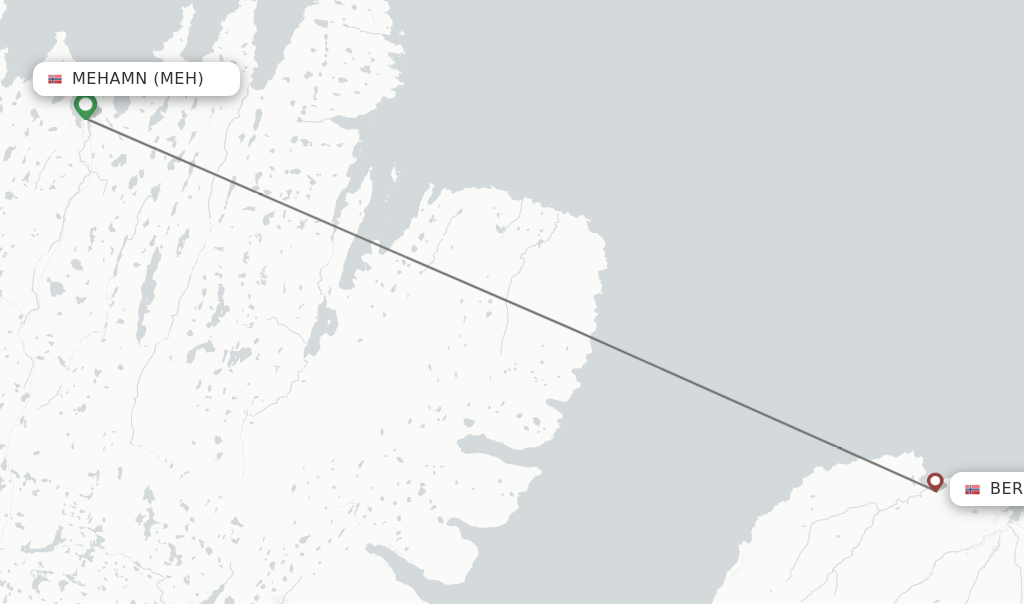 Flights from Mehamn to Berlevag route map