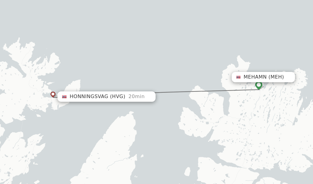 Flights from Mehamn to Honningsvag route map