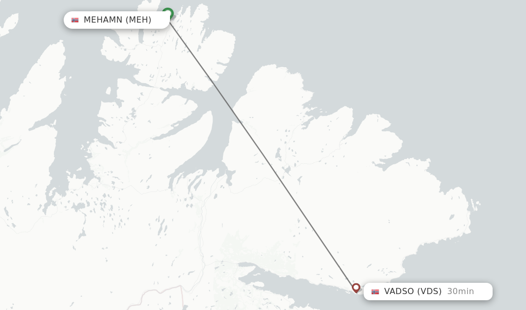 Flights from Mehamn to Vadso route map