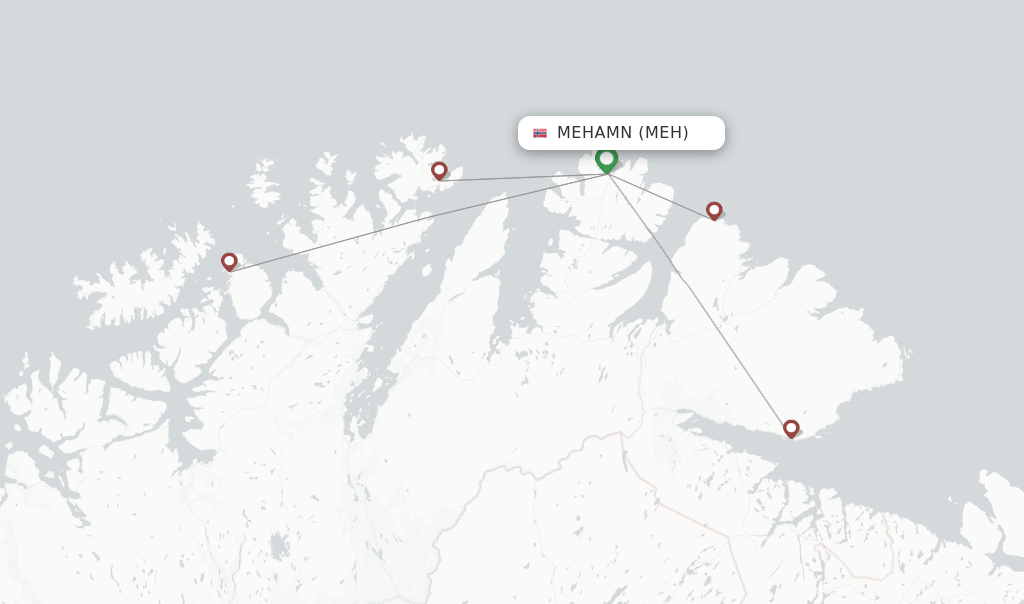 Route map with flights from Mehamn with Wideroe