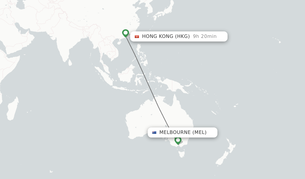 Flights from Melbourne to Hong Kong route map