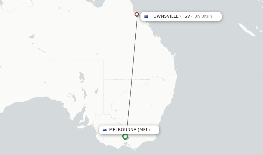 Flights from Melbourne to Townsville route map