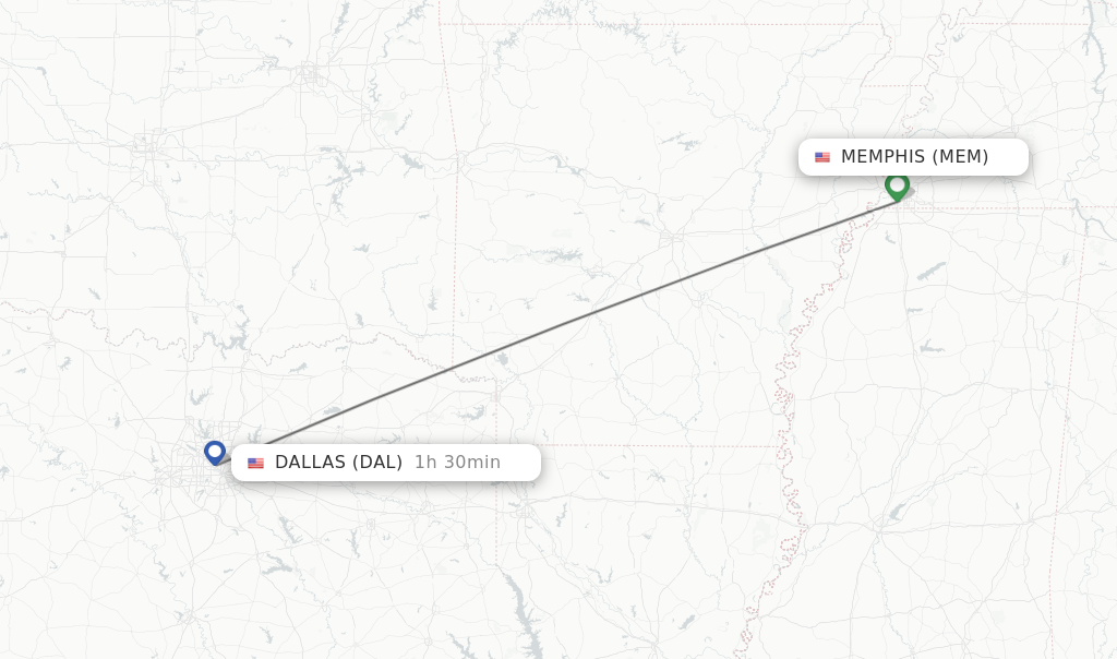 Flights from Memphis to Dallas route map