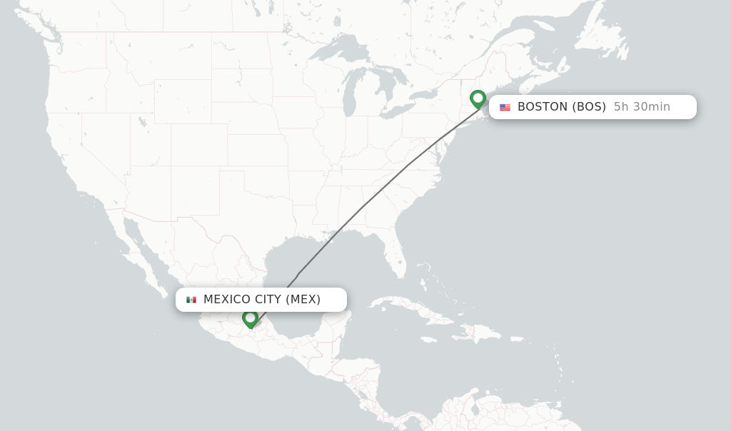 Flights from Mexico City to Boston route map