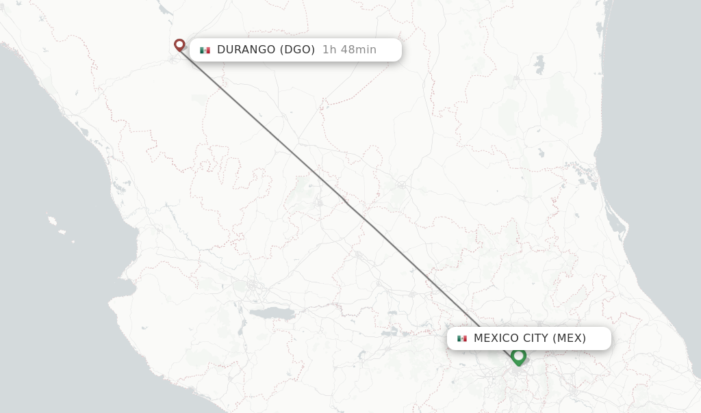 Flights from Mexico City to Durango route map