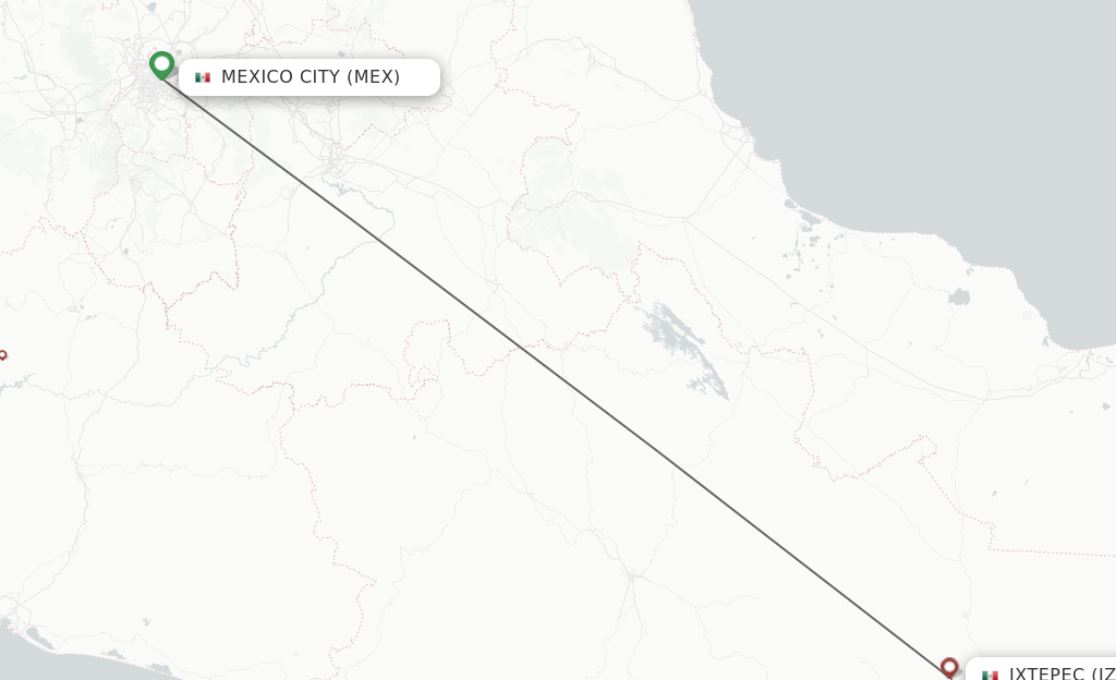 Flights from Mexico City to Ixtepec route map
