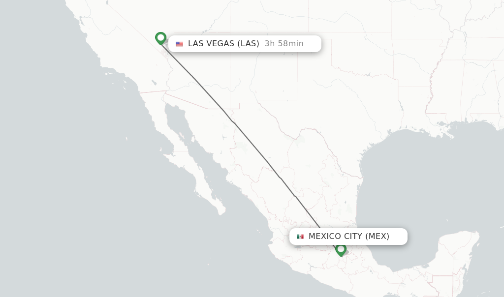 Flights from Mexico City to Las Vegas route map