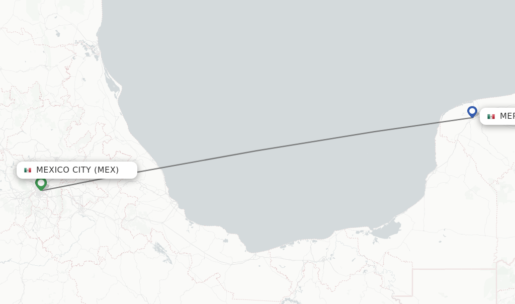 Flights from Mexico City to Merida route map