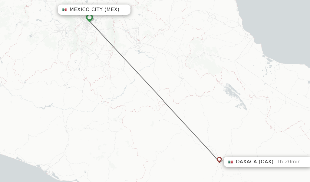 Flights from Mexico City to Oaxaca route map