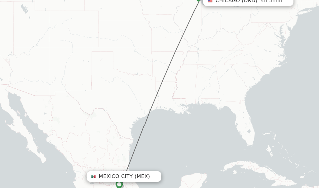 Flights from Mexico City to Chicago route map