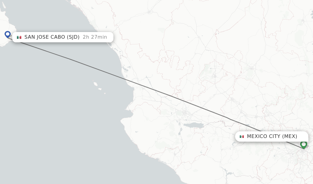 Flights from Mexico City to San Jose Cabo route map