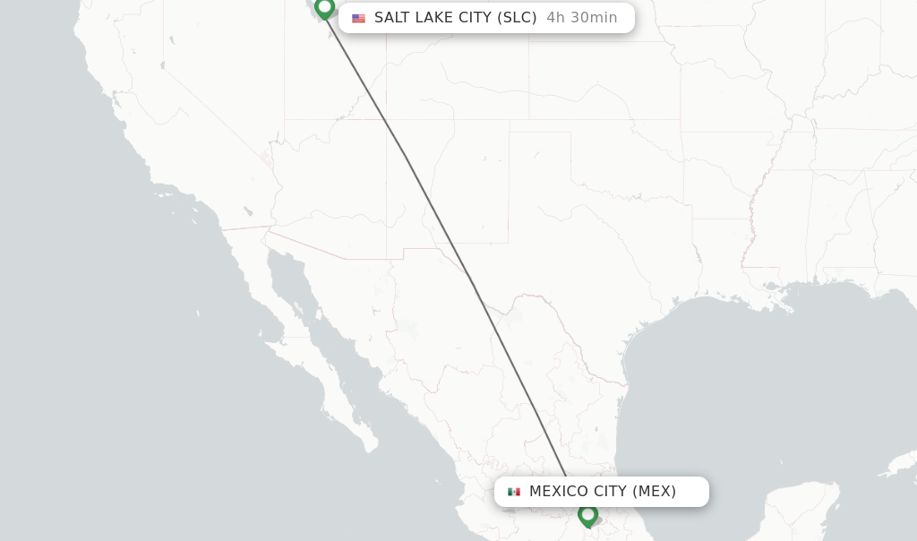 Flights from Mexico City to Salt Lake City route map