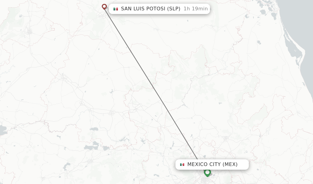 Flights from Mexico City to San Luis Potosi route map