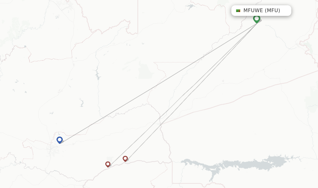 Flights from Mfuwe to Lower Zambezi National Park route map