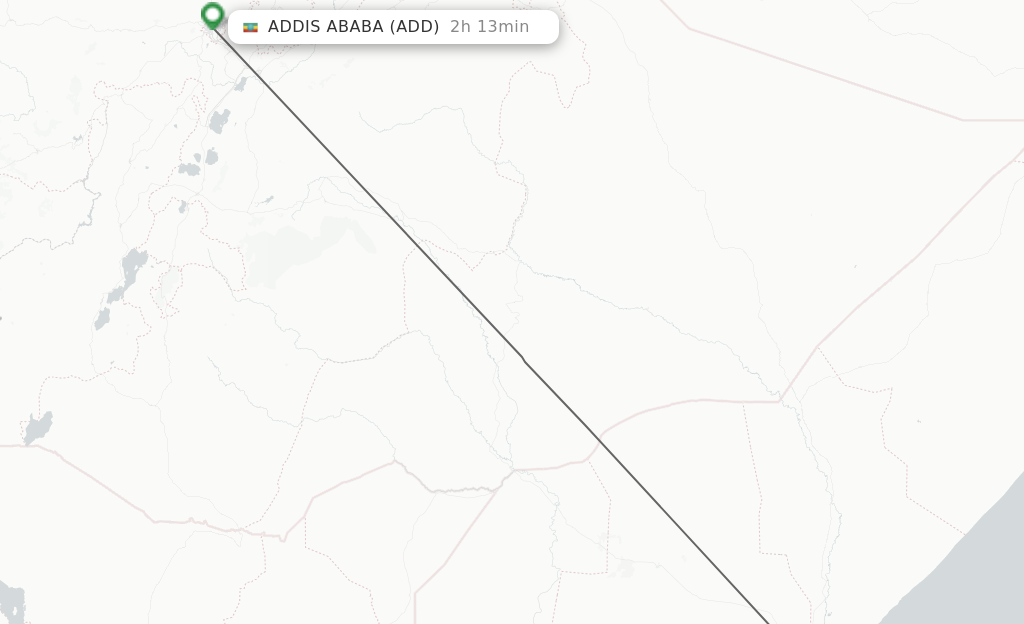 Flights from Mogadishu to Addis Ababa route map