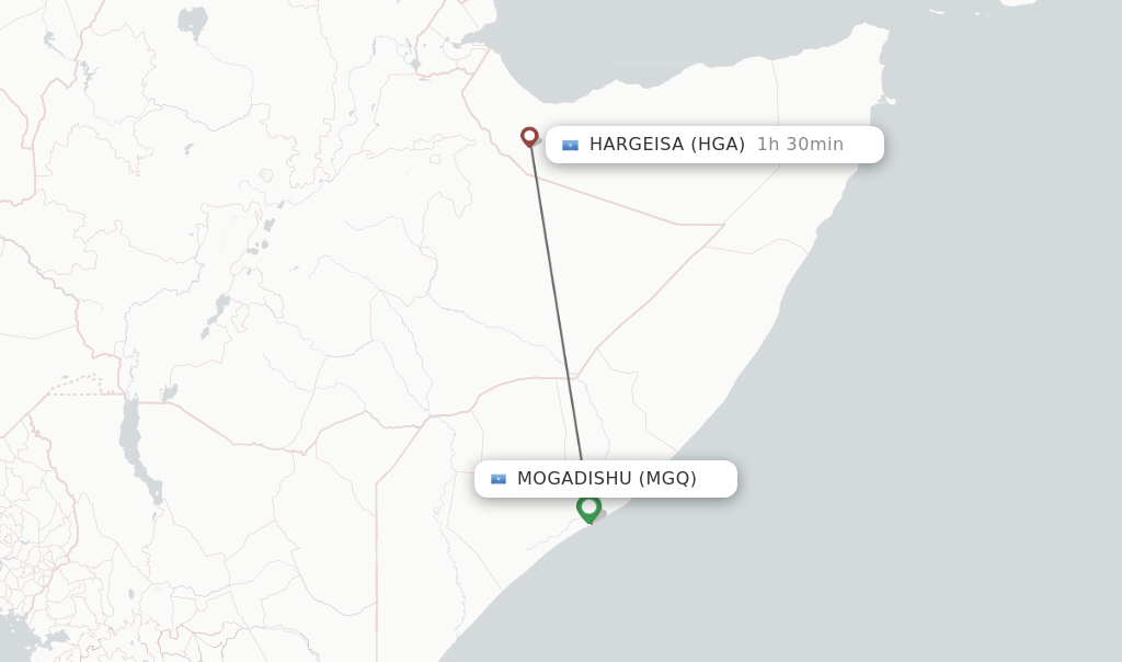 Flights from Mogadishu to Hargeisa route map