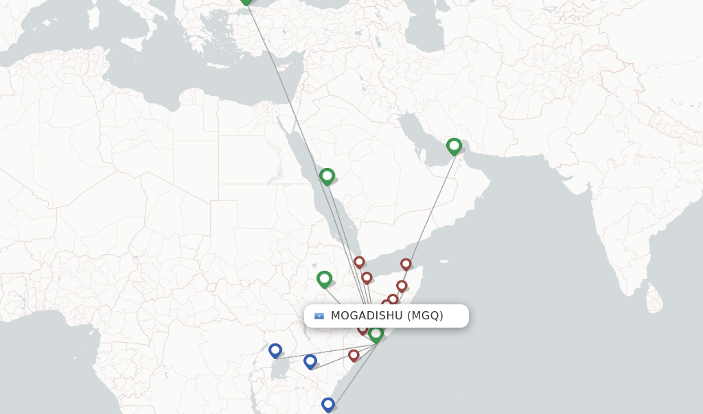 Flights from Mogadishu to Dubai route map