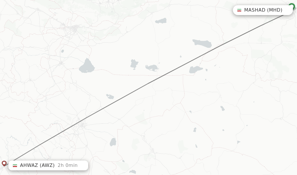 Flights from Mashad to Ahwaz route map